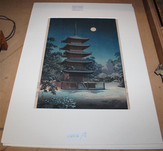 5 Japanese woodblock prints, Tsuchiya, Toyokuni III, 3 floral